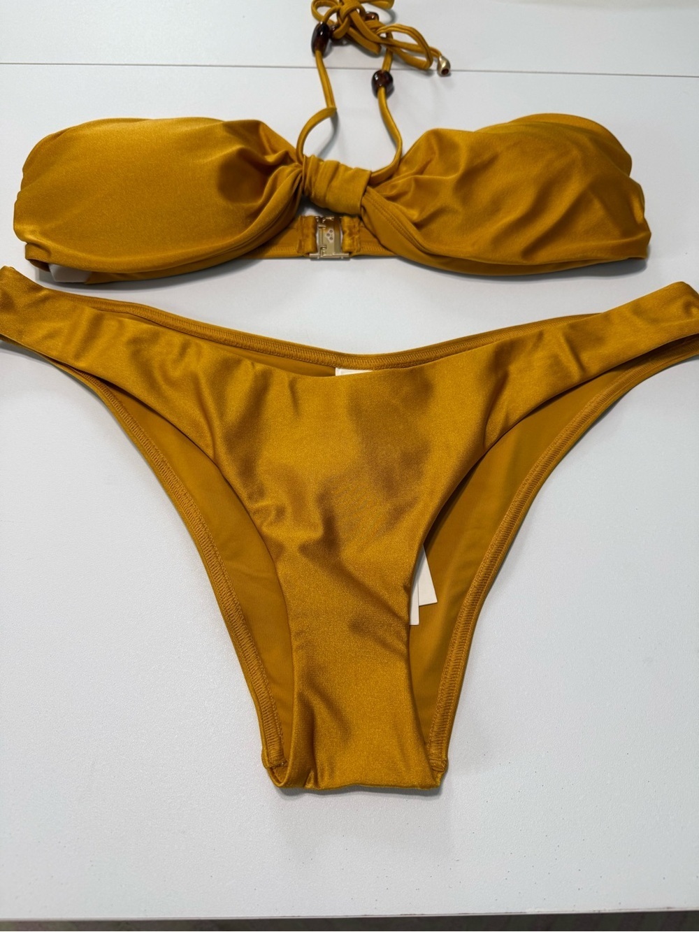 Zimmermann Swimwear Wylie Halter Bikini Two Piece Set Mustard Yellow Size 12 US
